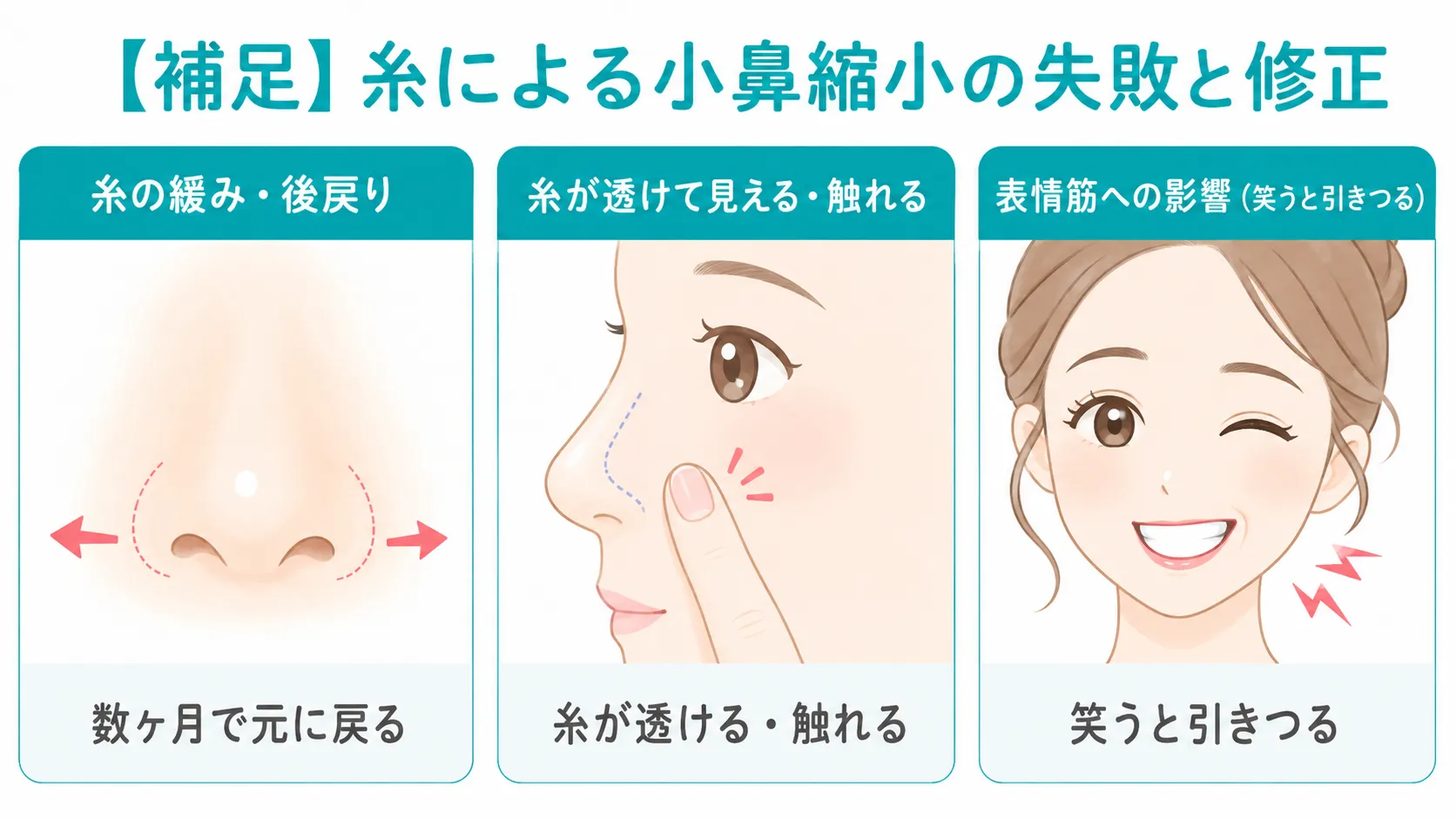切らない小鼻縮小失敗パターンの症状イラスト